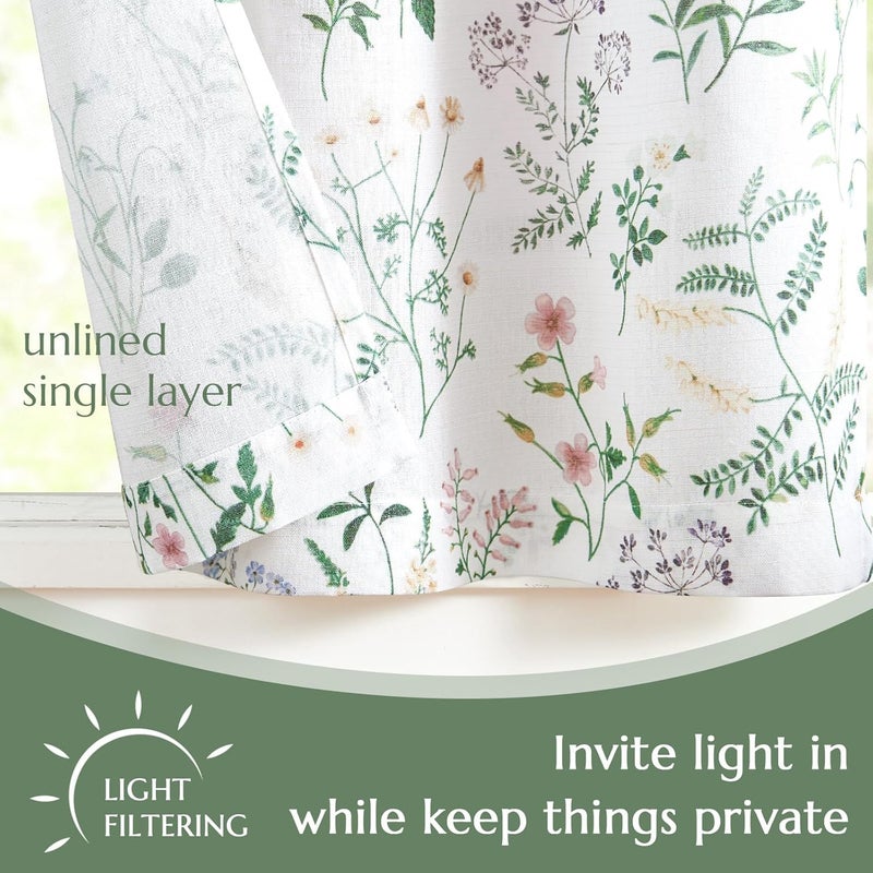 jinchan Spring Floral Kitchen Curtain Over Sink Farmhouse Linen Tier Curtain 36 Inch Length Cafe for Living Room Bathroom Botanical Small Drapes Rustic Light Filtering Rod Pocket 1 Panel Green - Image 5